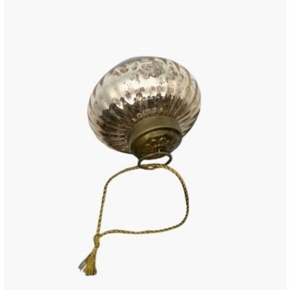 Vintage Mercury Glass Handblown Christmas Ornament Antique Gold With Bronze Topp - Picture 2 of 16